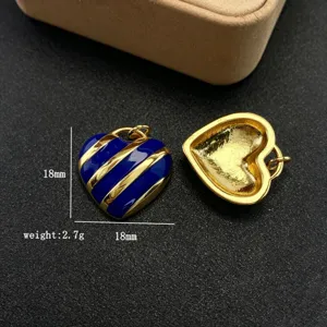Vergoldeter Kupfer blauer Tropföl Herz Anhänger DIY Halskette Armband Schmuckzubehör 18mm