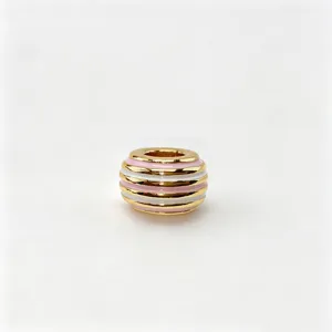 Enamel striped charm bead, gold plated large hole DIY jewelry accessory for stylish bracelets!