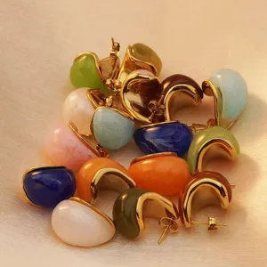 Colorful stainless steel teardrop stud earrings, chic geometric design for women jewelry fashion.