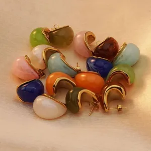 Colorful stainless steel water drop dome earrings trendy geometric jewelry detail view