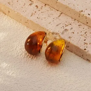 Stainless steel teardrop stud earrings, chic fashion geometric titanium jewelry detail.
