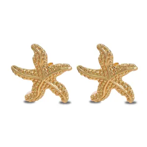 Gold beaded starfish stud earrings, minimalist stainless steel ocean jewelry for women vacation