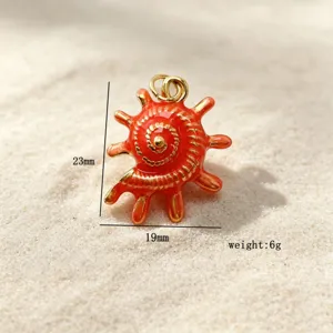 Ocean style red enamel conch shell pendant for DIY handmade jewelry making details.