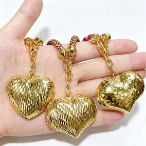 Gold plated double-sided 3D heart pendant for DIY necklace earrings jewelry making accessories