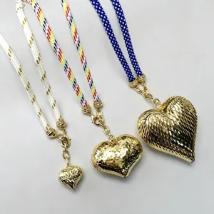 Copper plated 3D double-sided heart pendant with woven cord for DIY necklace jewelry making