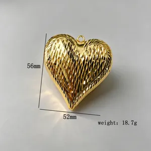 Gold plated double sided 3D heart pendant DIY necklace earring jewelry making accessory