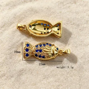 Detailed view of the copper micro-paved blue zirconia fish pendant, elegant ocean DIY jewelry accessory.