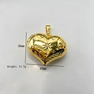 Gold plated puffy heart pendant charm for DIY necklace earrings jewelry making accessories