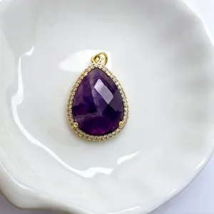 Tropfenförmiger Amethyst Anhänger vergoldet mit Zirkon DIY Schmuck Accessoire einzigartig