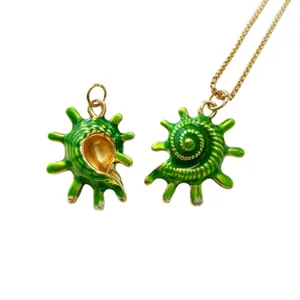 Green enamel sea shell copper pendant necklace unique ocean style diy jewelry accessory