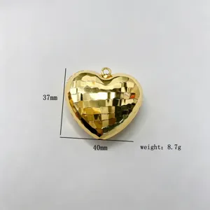 Gold plated 3D heart disco ball pendant for DIY necklace earrings jewelry making accessories.