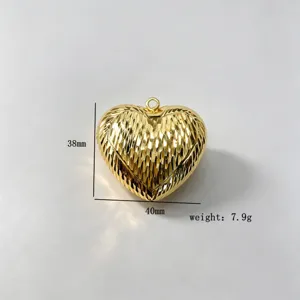 Golden heart pendant copper plated 38x40mm jewelry accessory for DIY necklace making