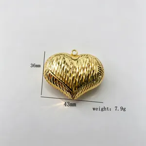 Gold plated 3D heart pendant charm for DIY necklace earrings jewelry making accessories