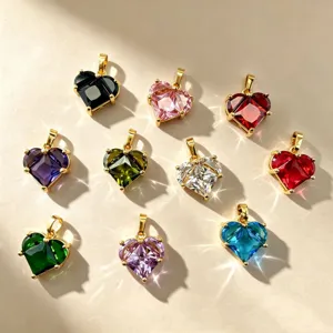 Pendentifs en zircon coloré en forme de cœur, accessoires de bijoux dorés pour colliers DIY.