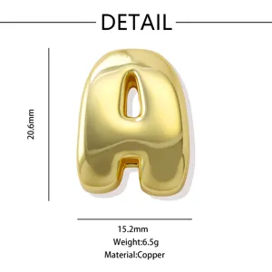 Colgante de letra A abombada dorada, material de cobre, accesorio de joyería 20.6x15.2mm.