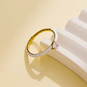 Gold stainless steel white enamel heart cubic zirconia ring elegant luxury women jewelry