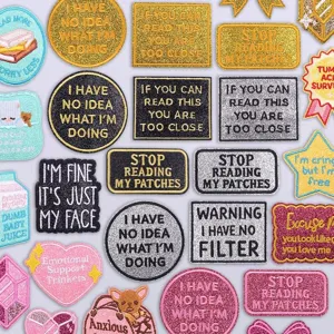 Glitter embroidered patches funny slogan badge iron-on appliques for bags clothes case