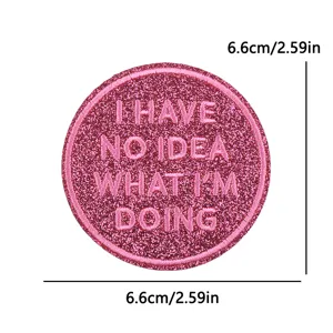 Pink glitter embroidered patch with funny text quote, stylish DIY clothing accessory 6.6cm