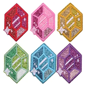 Colorful crystal gem embroidered patches set, glitter iron on patches for DIY clothing, bags.