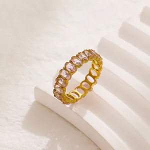Luxury full-circle pink zircon 18k gold plated titanium steel ring for women elegant jewelry