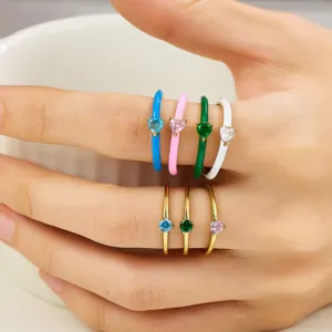 Fashion colorful enamel heart cubic zirconia ring set for women elegant gold stainless steel jewelry