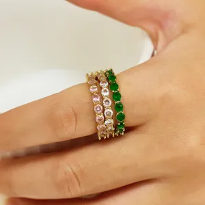 Gold-plated stackable eternity ring set with colorful cubic zirconia for chic women