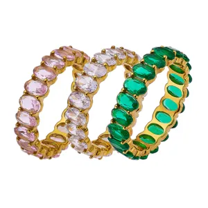 Luxury full-circle zirconia titanium steel gold-plated ring multi-color main product view