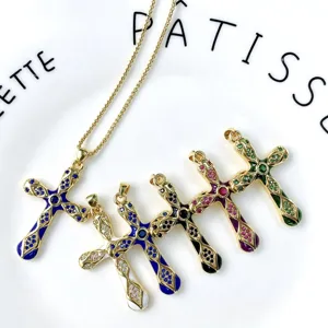 Pendentif croix exquis cuivre micro-serti zircon luxe DIY bijoux collier accessoire