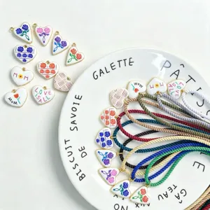 European retro enamel heart pendant necklace with multi-color twisted rope chain fashion jewelry