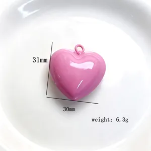 Pink heart-shaped pendant charm diy necklace accessory cute enamel jewelry piece