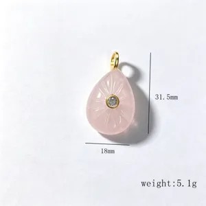 Natural quartz teardrop crystal pendant with zircon inlay, 31.5x18mm exquisite jewelry.