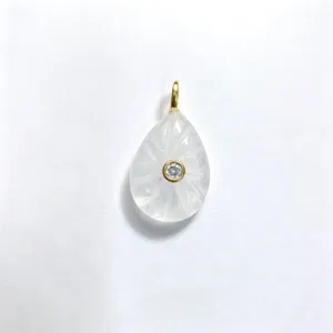 Natural crystal teardrop pendant with shiny central zircon and gold bail for DIY necklace making.