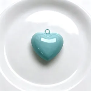 Charming light blue heart pendant, cute baking finish metal charm for DIY handmade necklaces.
