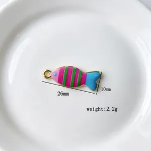 Pendentif petit poisson rayé coloré goutte d'huile accessoires de collier DIY 26x10mm