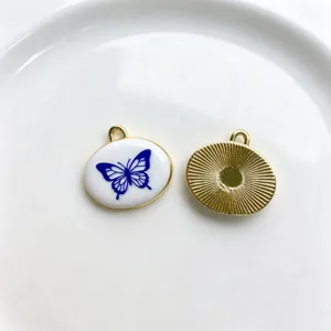 Vintage mariposa azul esmaltada ovalada colgante abalorio DIY collar joyas accesorio