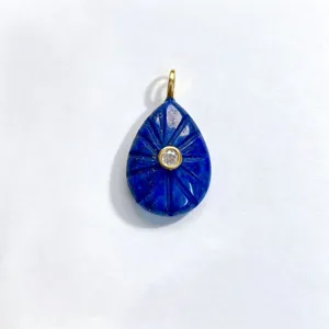 Lapis lazuli teardrop pendant detail, natural gemstone crystal charm for DIY necklace jewelry.