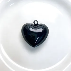 Black glossy heart pendant for DIY handmade necklaces and jewelry making supplies craft.