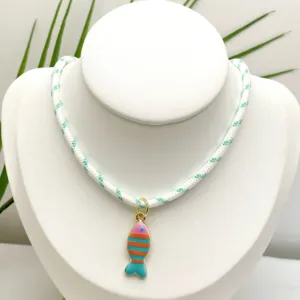 Style océan coloré émail rayé poisson pendentif DIY collier accessoires pour fabrication bijoux