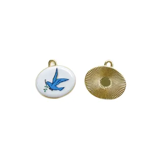 Colgante dije golondrina esmalte borde dorado ovalado DIY collar accesorios joyas.