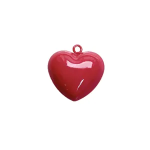 Red glossy heart pendant for DIY jewelry making, stylish enamel charm for necklace, cute gift.