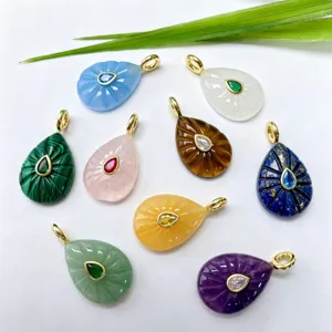 Natural stone teardrop pendant multi-color crystal gemstone necklace jewelry accessories