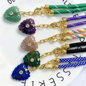 Natural stone crystal heart carved zircon pendant multi-color woven DIY jewelry necklace
