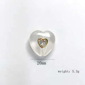 Naturstein Herz Anhänger DIY Schmuck, 20mm klarer Quarz Perle mit Zirkonbesatz.
