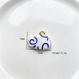 Cute blue and white cloud drop oil metal DIY pendant charm for fashion jewelry making