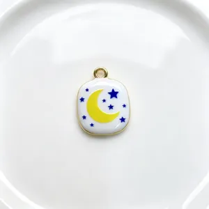 Gold plated enamel moon star pendant charm for DIY handmade jewelry making necklaces bracelets accessories