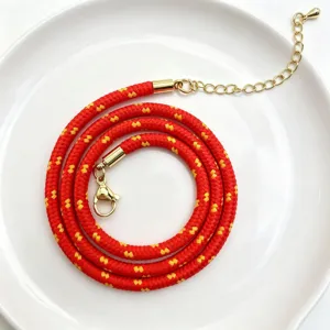 Nahaufnahme einer bunten 3mm Polyester geflochtenen Kordel mit goldenem Verschluss.
