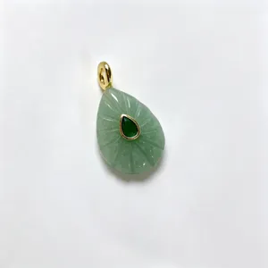 Green Aventurine Teardrop Pendant Gold Plated Gemstone Necklace Accessory Close View