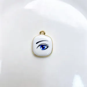 Exquisite blue eye enamel pendant, copper plated DIY necklace jewelry making accessory detail