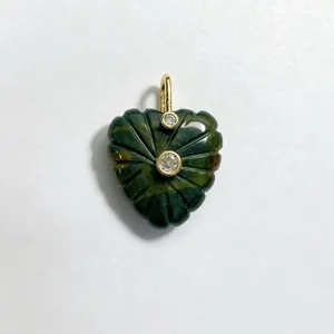 Green stone heart pendant with gold ring and sparkling zircon stones for jewelry making