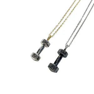 Collier haltère plaqué cuivre pendentif bijoux fitness style gym chaîne argent or paire